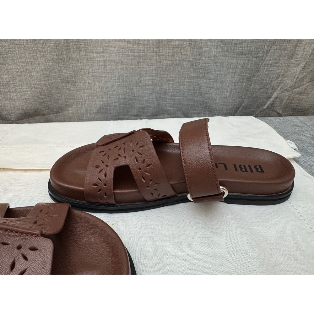 Bibi Lou Brown Leather Cut Slide Sandals Women 38 Flat 80132772 Spain size 7.5 8 - Picture 4 of 8
